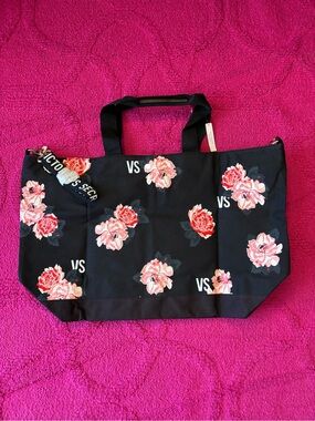 Victoria's Secret Black Tote with Pink Floral Print